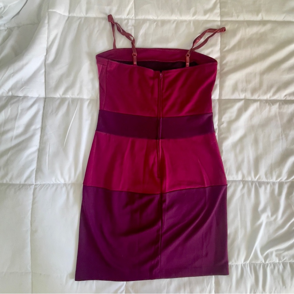 Hot Pink Color block striped bodycon dress with adjustable straps - Picture 3 of 5